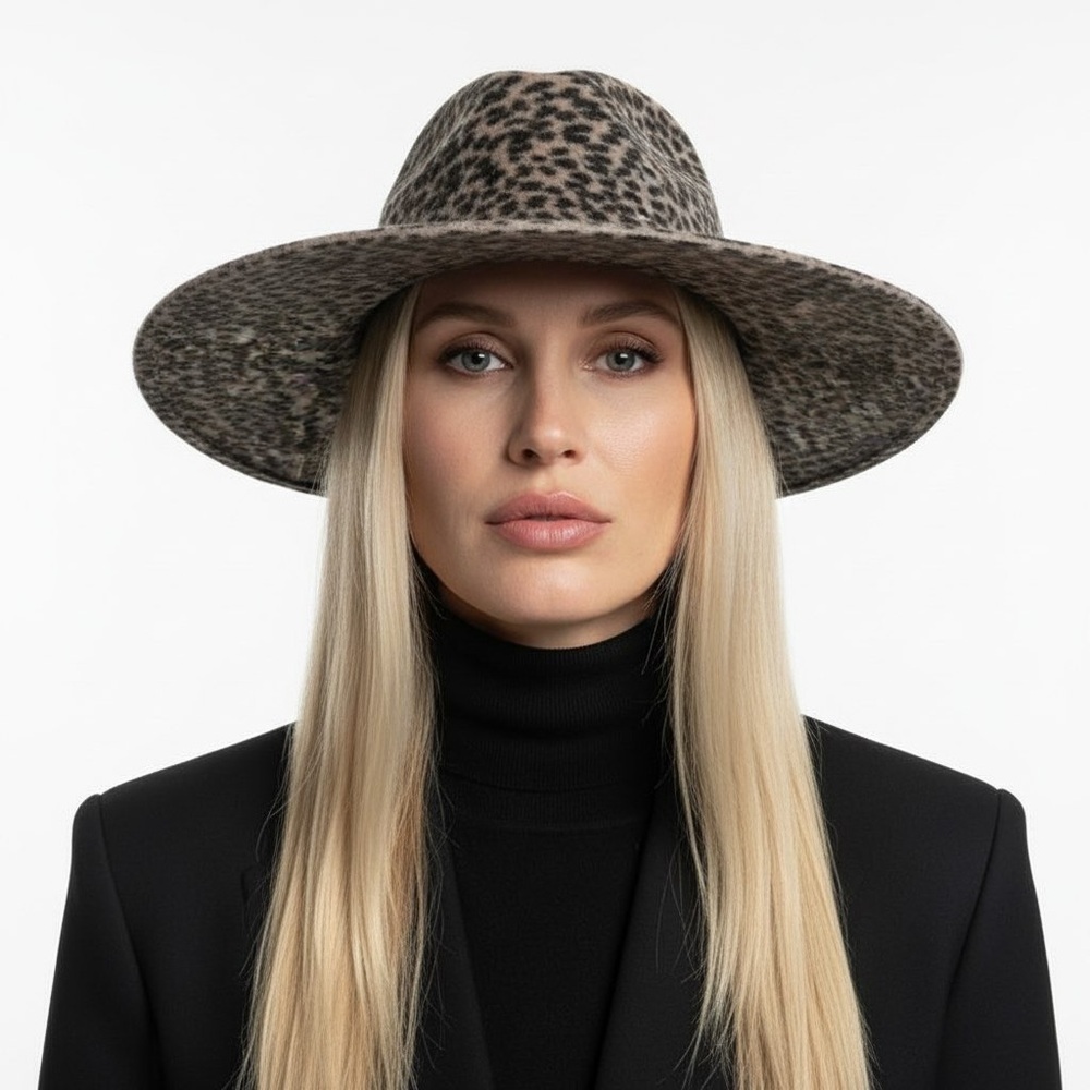 Leopard Print Wide Brim Hat Women's Floppy Sun Hat